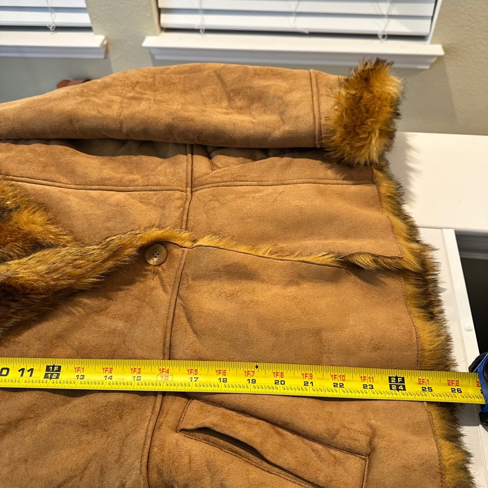 Route 66 Tan Faux Suede Shearling Penny Lane Coat Faux Fur Trim Medium - Picture 8 of 8